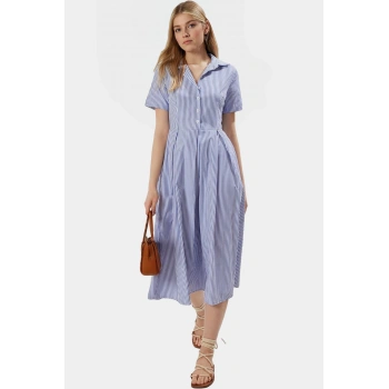 Yazlık Çizgili Midi Elbise Pamuklu Polyester Günlük Tarz Uzun Ömürlü Premium Kalite