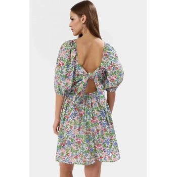 Yazlık Çok Çiçekli Mini Skater Elbise Hafif Polyester Kumaş Belden Kaliteli İşçilik