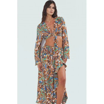 Yazlık Çok Desenli Viskoz Bluz Etek Takım Plaj Şıklığı İçin Uzun Ömürlü Modern Stil