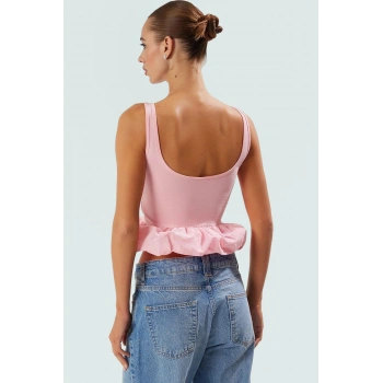 Yazlık Crop Bluz Pamuklu Örme Kumaş Kolsuz Havuz Yaka Feminen Zarifane Tasarım Rahat Ve Şık