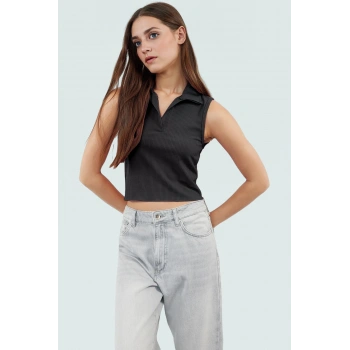 Yazlık Crop Bluz Polyester Elastan Örme Kumaş Rahat Kalıp Mükemmel Uyum Ve Şık Konforlu Kesim