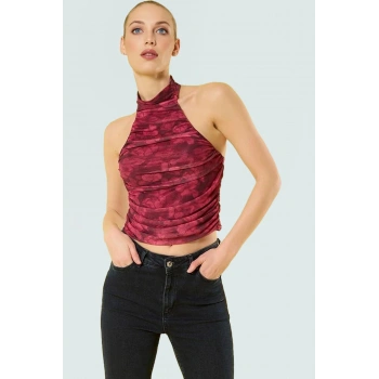 Yazlık Crop Halter Yaka Tül Bluz Polyester Elastan Özenle Seçilmiş Yüksek Kalite Özel Tasarım