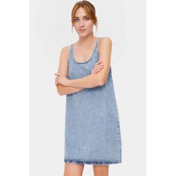 Yazlık Denim Elbise Mini Boy Şık Tasarım Günlük Kullanım Uzun Ömürlü Özel