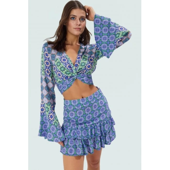 Yazlık Etnik Desenli Viskoz Bluz Etek Takım Rahat ve Şık Kombin Uzun Ömürlü Özel Tasarım