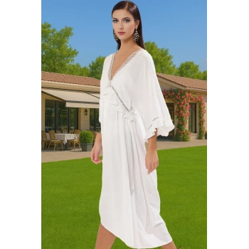 Yazlık Feminen Maxi Elbise Crinkle Dokuma Viskoz Rahat Modern Stil Özel Tasarım Konforlu Kesim