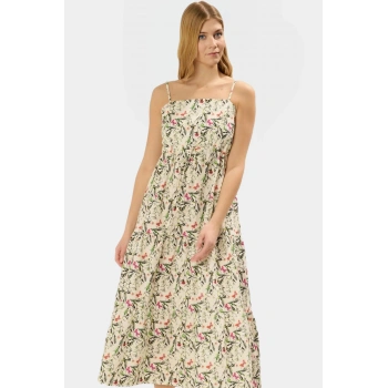 Yazlık Kadın Elbisesi Pamuk Poplin Belden Açılan Etek Gipeli Detay Rahat Kullanım