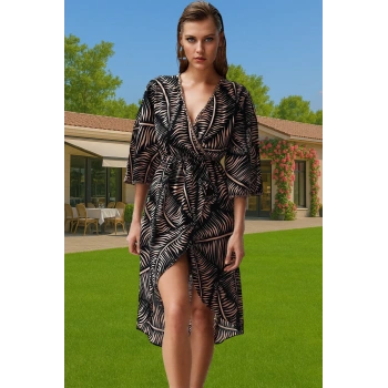 Yazlık Kadın Etnik Desenli Midi Vual Plaj Elbisesi Modern Stil Dayanıklı Malzeme Zarifane Tasarım