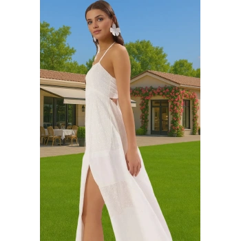 Yazlık Kadın Maxi Poplin Dokuma Elbise Plaj için İnce ve Havadar Şık Görünüm Modern Stil