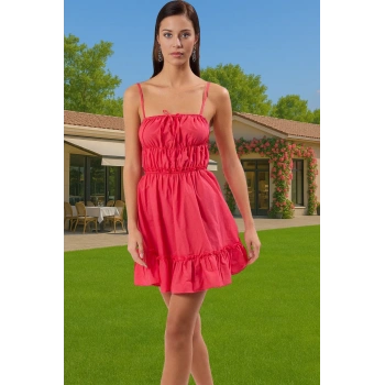 Yazlık Kadın Mini Pamuklu Plaj Elbise Vual Dokuma Rahat Kullanım Modern Stil Rahat Kullanım