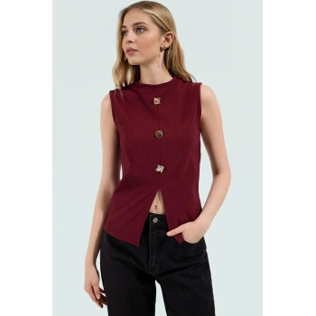 Yazlık Kadın Örme Yelek Regular Kalıp Bisiklet Yaka Scuba Krep Kumaş Dayanıklı Malzeme