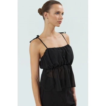 Yazlık Kadın Şifon Bluz İnce Askılı Kare Yaka Rahat Kalıp Konforlu Kesim Yüksek Kalite