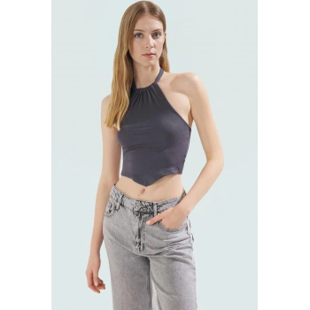 Yazlık Kadın Viskoz Bluz Halter Yaka Crop Fitted Kalıp Dayanıklı Malzeme Yüksek Kalite