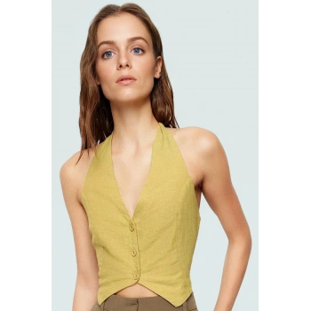 Yazlık Keten Karışımlı Boyundan Bağlamalı Crop Bluz Zarifane Tasarım Rahat Ve Şık Premium Kalite