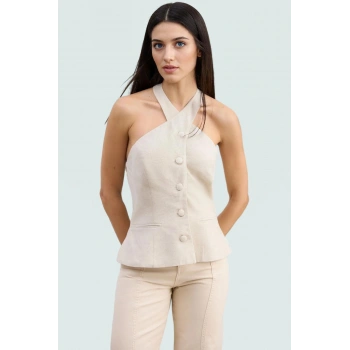 Yazlık Keten Karışımlı Halter Yaka Yelek İş Ve Günlük Kullanım Seçkin Malzeme Özenle Seçilmiş