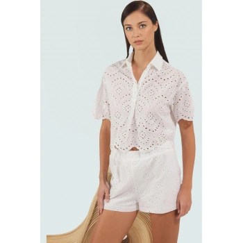 Yazlık Kısa Kollu Brode Pamuklu Şort Takım Plaj Modern Stil Konforlu Kesim Premium Kalite