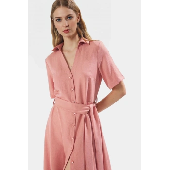 Yazlık Kısa Kollu Gömlek Elbise  Polyester Aerobin Dokuma Rahat Ve Şık Yüksek Kalite