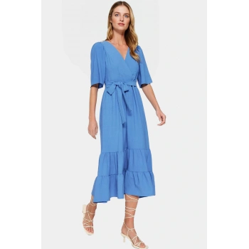 Yazlık Kısa Kollu Midi Elbise  Polyester Aerobin Dokuma Günlük Kullanım İçin Şık Görünüm