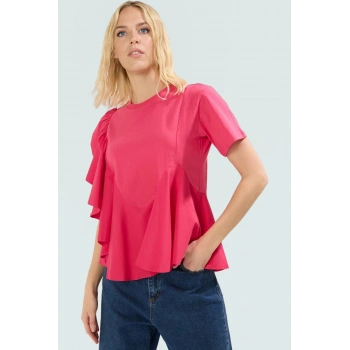 Yazlık Kısa Kollu Pamuklu Bluz Regular Kalıp Bisiklet Yaka Özel Tasarım Modern Stil Rahat Kullanım