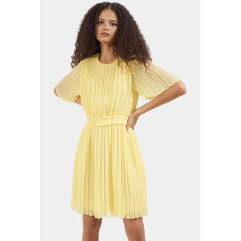 Yazlık Kısa Kollu Şifon Elbise Astarlı Piliseli Skater Mini Boy Dokuma Kumaş