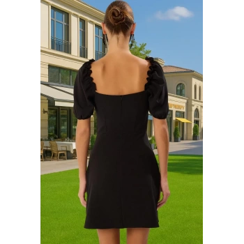 Yazlık Kokteyl Elbisesi Taş Detaylı Kısa Skater Kesim Polyester Profesyonel Görünüm Trend Tasarım