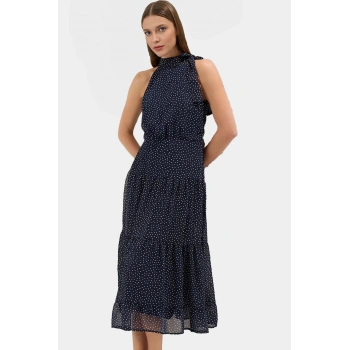 Yazlık Kolsuz A Kesim Puantiyeli Şifon Elbise  Polyester Kaliteli İşçilik Seçkin Malzeme