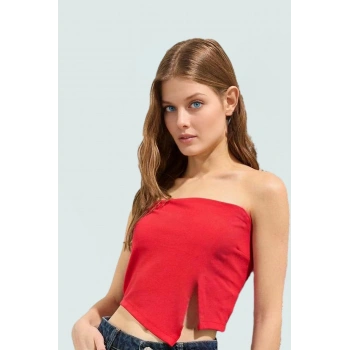 Yazlık Kolsuz Crop Bluz Asimetrik Straplez Fermuarlı Polyester Fitted Dayanıklı Malzeme