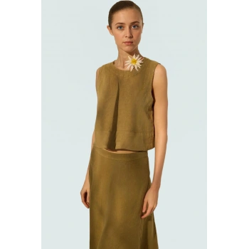 Yazlık Kolsuz Keten Bluz Nefes Alabilir Dokuma Kumaş Regular Kalıp Zarifane Tasarım