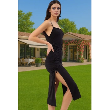 Yazlık Kolsuz Maxi Örme Elbise Büzgü Detayı ile Şık Yüksek Kalite Konforlu Kesim Zarifane Tasarım