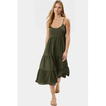 Yazlık Kolsuz Midi Elbise Rahat Skater Kalıp Nefes Alan Polyester Kumaş Zarifane Tasarım