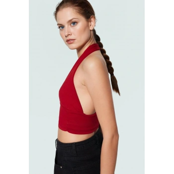 Yazlık Kolsuz Örme Bluz Fitted Boyundan Bağlamalı Rahat Ve Şık Kaliteli İşçilik