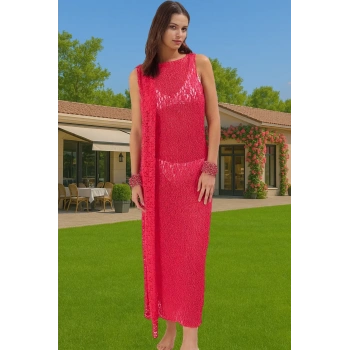 Yazlık Maxi Dantel Elbise Örme Bodycon Kalıp Şık Plaj Giysisi Yüksek Kalite Özenle Seçilmiş