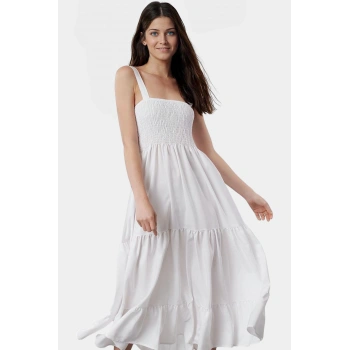 Yazlık Maxi Elbise Dokuma Terrycotton Kumaş Kare Yaka Gündüz Gece Profesyonel Görünüm Seçkin Malzeme