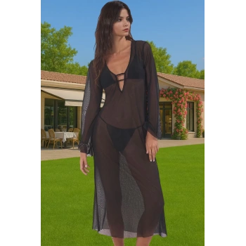 Yazlık Maxi Leopar Desenli Plaj Elbisesi Rahat Mesh Kumaş Trend Tasarım Trend Tasarım Özel Tasarım