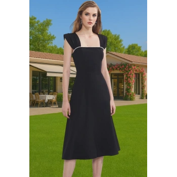 Yazlık Midi Boy İnci Detaylı Abiye Elbise Polyester Elastan Kumaş Modern Stil Uzun Ömürlü