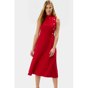 Yazlık Midi Dokuma Elbise Belden Etekli Ofis Şıklığı Premium Kalite Yüksek