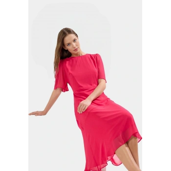 Yazlık Midi Elbise A line Kesim Şifon Kumaş Melek Kol  Polyester Kaliteli İşçilik Seçkin Malzeme