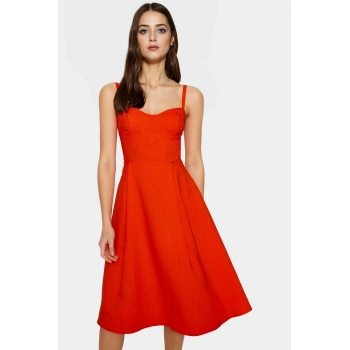 Yazlık Midi Elbise Pamuklu Dokuma Skater Kalıp Günlük Stil Seçkin Malzeme