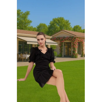 Yazlık Mini A Kesim Brode Elbise Pamuklu Rahat Günlük Premium Kalite Zarifane Tasarım