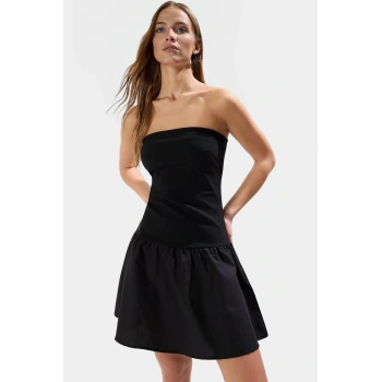 Yazlık Mini A line Straplez Örme Elbise Pamuklu Elastan Kumaş Gündüz Ve Gece Dayanıklı Malzeme