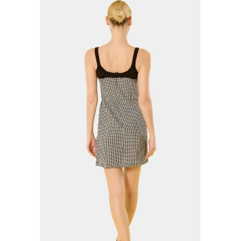 Yazlık Mini Ekose Elbise Vücudu Saran Bağcıklı Havuz Yaka Polyester Gofre Dokuma Rahat Ve Şık