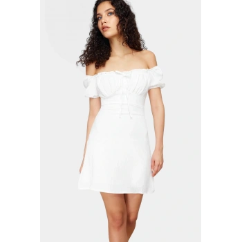 Yazlık Mini Elbise A Line Balon Kol Krep Dokuma Modern Stil Uzun Ömürlü Özenle Seçilmiş