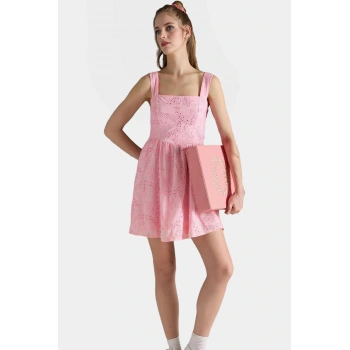 Yazlık Mini Elbise Bisiklet Yaka Dokuma Casual Dayanıklı Malzeme Kaliteli İşçilik