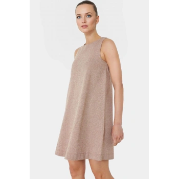 Yazlık Mini Elbise Bisiklet Yaka Keten Görünümlü Dokuma Kumaş Premium Kalite Günlük Kullanım İçin