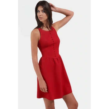 Yazlık Mini Elbise Dokuma Kumaş Skater Kalıp Günlük Şık Rahat Ve