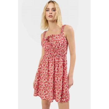 Yazlık Mini Elbise Kare Yaka A line Lilyum Dokuma Viskoz 90cm Uzun Ömürlü Profesyonel Görünüm