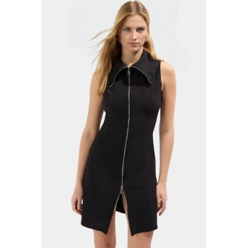 Yazlık Mini Elbise Vücudu Saran Fermuarlı Dokuma Kumaş Şık Görünüm Dayanıklı Malzeme Modern Stil