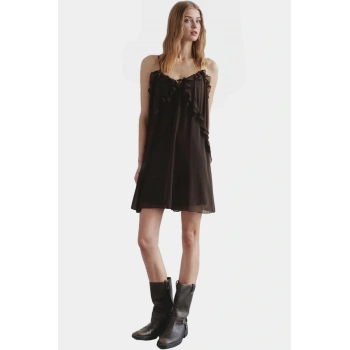 Yazlık Mini Fırfırlı Elbise Polyester Dokuma Kumaş Trend Tasarım Özel