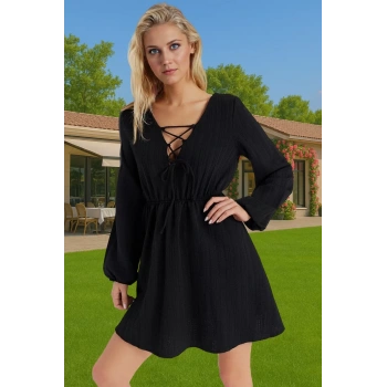 Yazlık Mini Keten Karışımlı Bağlamalı Plaj Elbisesi Rahat Kesim Premium Kalite Mükemmel Uyum