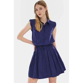 Yazlık Mini Piliseli Gömlek Yaka Elbise Pamuklu Polyester Günlük Tarz Özenle Seçilmiş Konforlu Kesim