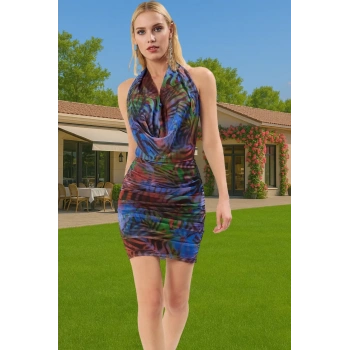 Yazlık Mini Tül Elbise Bodycon Kesim Degaje Yaka Rahat Ve Şık Zarifane Tasarım Özenle Seçilmiş